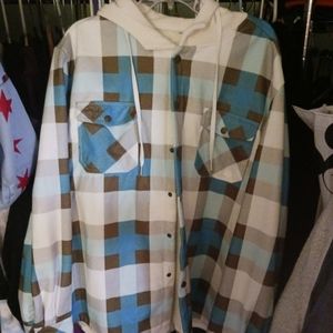 Blue plaid Sherpa hoodie jacket